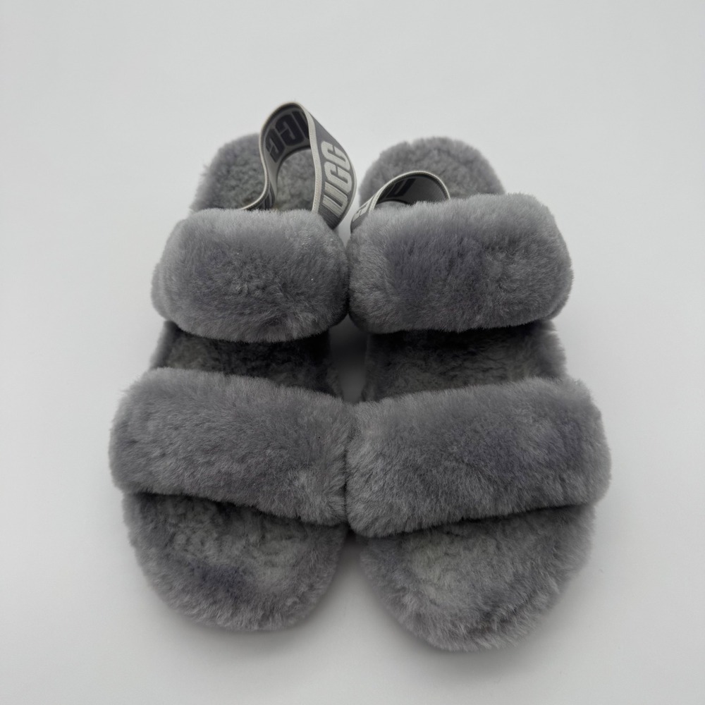 UGG Oh Fluffita Grey Sheepskin Platform Slingback Slide Sandals Size 8